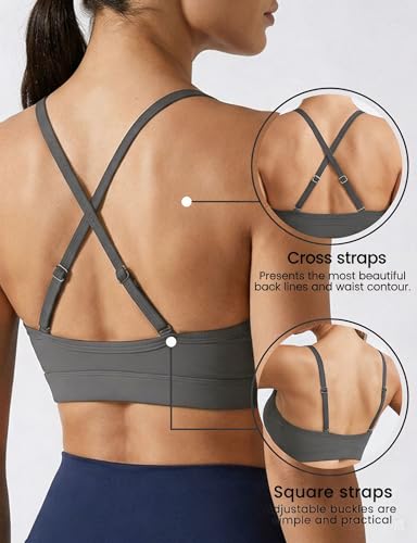 Image of Buauty Sports Bras for Women Criss Cross Back Medium Support Yoga Wireless Padded Bra with Removable Cups Racerback Bra 4 Gym