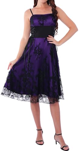 Image of FEOYA Woman Medieval Summer Fall Dresses Formal Elegant Lace Outfit Sexy Y2K Gothic Gowns Victorian Fairy Witch Dress Spaghetti Strap Long Clothes Purple L