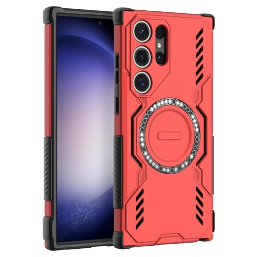 LVVFEI Magnética Funda para Samsung Galaxy S23 Ultra Compatible con MagSafe Carcasa Galaxy S23 Ultra con Protección contra Golpes, Diseño con Orificios de Ventilación, Rojo