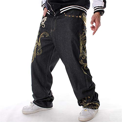 LUOBANIU Men's Black Baggy Jeans Hip Hop Loose fit 90s Vintage Cargo Denim Fashion Dance Skater Skateboard Pants3