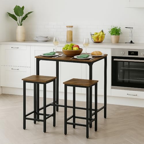 Consejos para Comprar Comedor para 2 Personas del mes. 46 GOMYHOME Mesa de Bar con 2 Bancos Juego de 3 Mesas de Cocina con Metal Robusto 90x80x50CM Vintage
