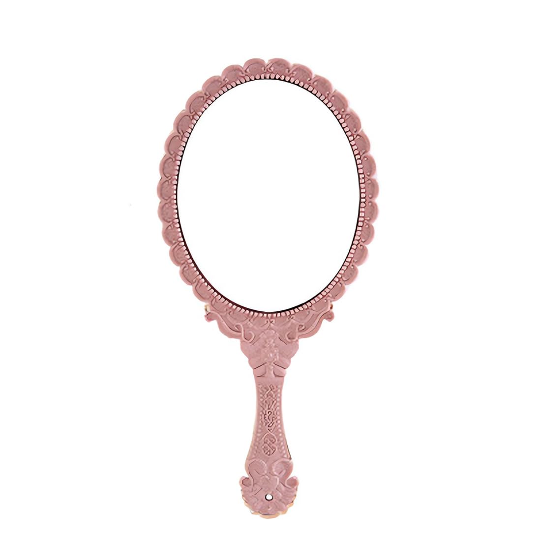 DEZ 1 PCS Antiguo Espejo de Mano Espejo con Mango Espejo peluqueria de Mano Espejo de Mano Maquillaje Espejo cosmético con Mango Espejo de Mano pequeño（Rosa）