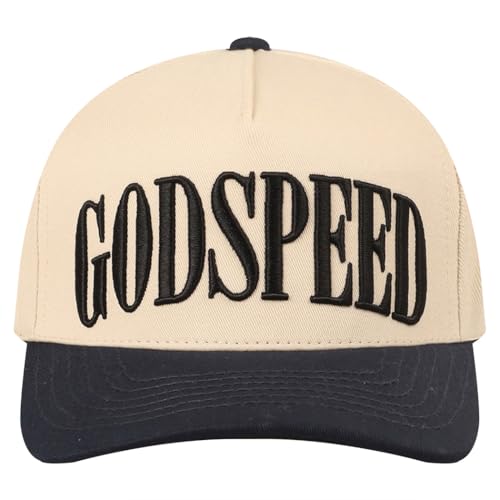 MIRMARU 3D Embroidered Trucker Hat 5 Panel Cotton Baseball Cap with Fun Text Designs Adjustable for Men and Women (US Alpha One Size Godspeed Navy)