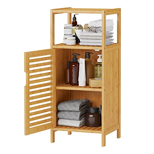 Viagdo Bamboo Cabinet, Bathroom Storage Cabinet With Single Door And Shelf, Freestanding Bathroom Cabinet, Kitchen Cupboard, Sofa Side Table For Living Room/Hallway/Bedroom/Kitchen #TOP4