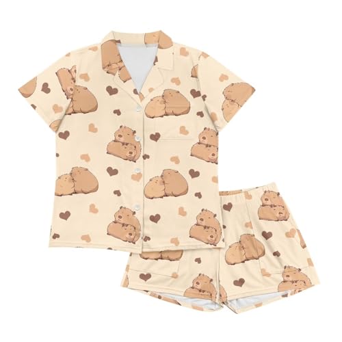 Image of Women's Short Sleeve Sleepwear Pajamas Nightwear with Pockets | skin-friendly breathable material resists pilling fading and deformation after repeated washing