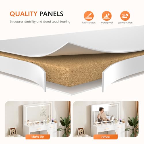 Image of Sweetcrispy 35 inch Large Vanity Desk with LED Lights Mirror & Power Outlet
