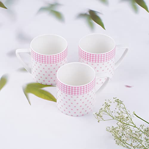 Image of Puja Pink Dots Coffee Mugs | Ceramic Tea Cup | Coffee Cup 35001, Set Of 6 (Bone China) (Puja Pink Dots Coffee Mugs), 220 milliliter
