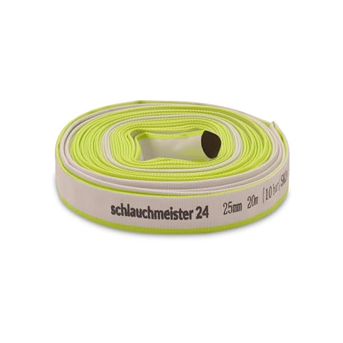 Ø 1 Zoll - 25 mm, 20 m Flachschlauch | Bauschlauch | Industrieschlauch | Synthetischer Gummi, Weiß mit Grün, 10 Bar, -20°C bis +60°