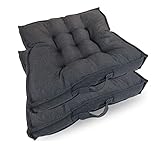 Meishida Cojín de Asiento Cuadrado para Sillas de Mimbre y Suelo, Cojín Suelo de Loneta Interior y Exterior, 60 x 60 x 10cm (2 Unidades, Gris)