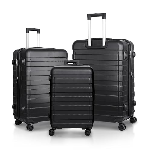 SUPER DEAL Luggage Set 3 Piece Hardside Expandable Luggage with Spinner Wheels Hardshell Lightweight Durable Suitcases Travel Carry Ons, 21/26/30 inch, Black