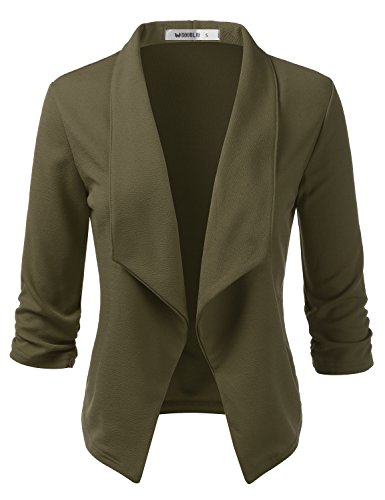 NINEXIS Womens Casual Work 3/4 Sleeve Open Front Blazer Jacket with Plus Size Olive X-Large