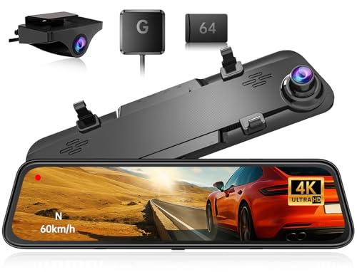 JOMISE 4K 12' Rear View Mirror Camera, 2160P Full HD Rearview Mirror, Mirror Dash Cam Front and...