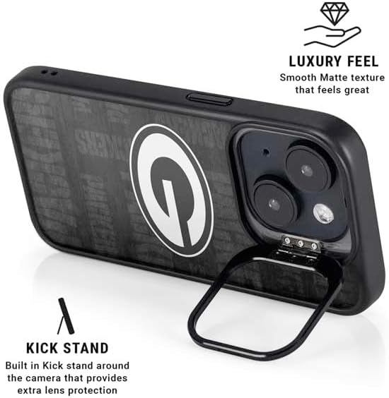 Skinit Kickstand Phone Case Compatible with iPhone 15 - Officially Licensed NFL Green Bay Packers Black & White Design