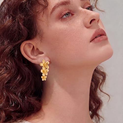 HANRESHE Gold Flower Earrings Large Statement Dangle by HANRESHE - Used condition - Image 3