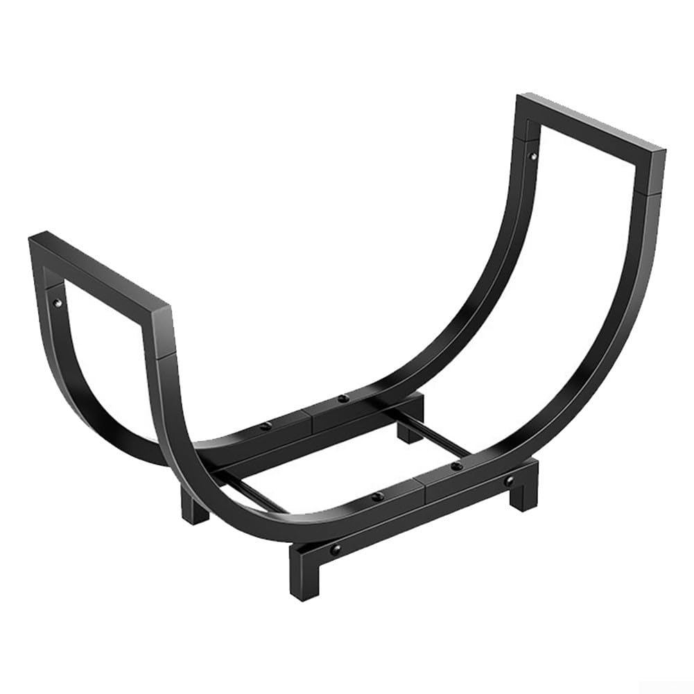 Estante de almacenamiento de leña de 24 pulgadas, soporte de troncos para interiores y exteriores, marco de hierro forjado resistente al calor con asas arqueadas, soporte de madera para chimenea para