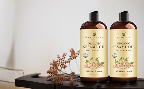 Image of Handcraft Blends Organic Sesame Oil - 16 Fl Oz - 100% Pure and Natural - Premium Grade Carrier Oil for Skin and Hair - Hair and Body - Massage - Expeller-Pressed and Hexane-Free