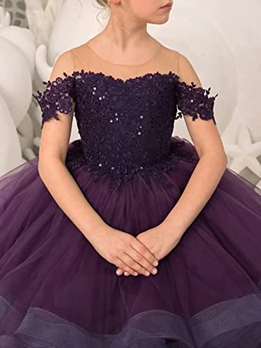 Kabuni Princess Girls Pageant Dresses Appliques Tulle Puffy Flower Girl Dress Ball Gown Child Prom Party Dress Champagne #TOP2