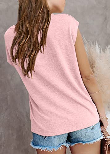 Image of Imily Bela Girls Cap Sleeve Summer Tops Casual Crewneck Loose Tshirts with Pocket