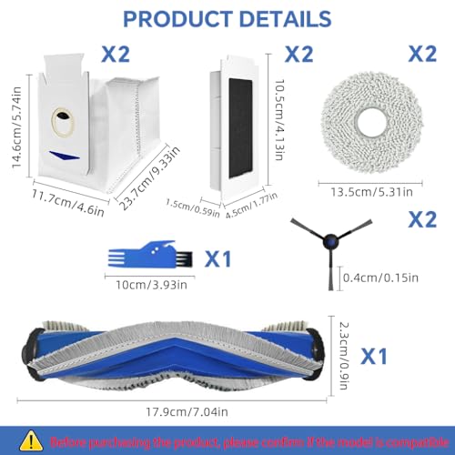 Image of HASTHIP 10Pcs Replacement Parts for Ecovacs T30 Omni /T30 PRO Omni, Spare Accessories with 1 Main Brush, 2 Side Brushes, 2 Mop Cloth, 2 Filters, 1 Cleaning Brush, 2 Dust Bags - Cleaning Tools