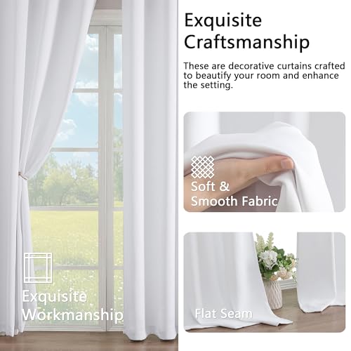 Image of Simplebrand Pure White Light Filtering Curtains for Bedroom 45 Inches Long 2 Panels Set, Sunlight Blocking Curtains for Small Windows, Grommet Energy Saving Thermal Insulated Short Drapes, 40Wx45L