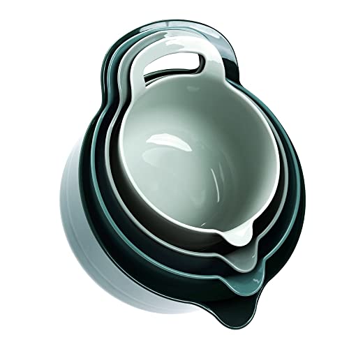 BoxedHome Lot de 4 bols mélangeurs réutilisables avec poignée et bec verseur, sans BPA, passent au micro-ondes et au lave-vaisselle (vert, lot de 4 avec...