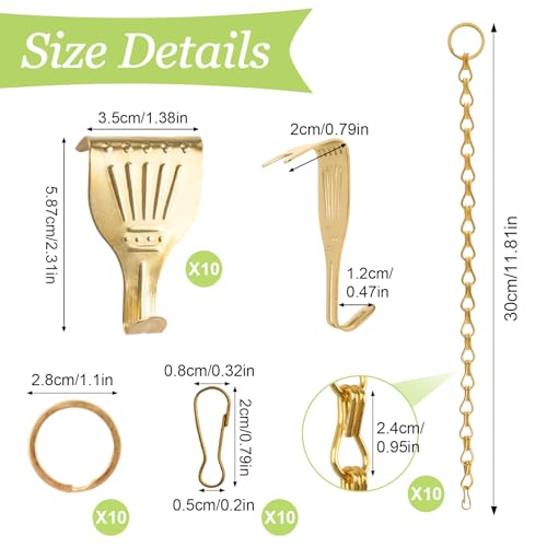 Image of Picture Hanging Kit 10Pcs Rail Hooks with 10Pcs Chains, Picture Display Hanging System for Wall Pictures, Exhibition (Detachable Chain, Gold)