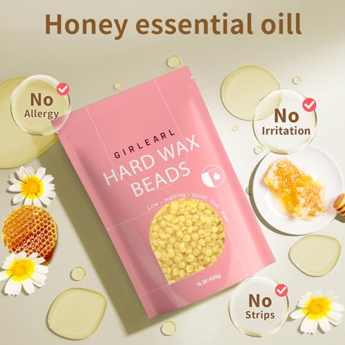 Image of GIRLEARLE Hard Wax Beads, 1lb Honey Wax Beans for Hair Removal, Hard Wax for Sensitive Skin at Home, Wax Refill Perfect for Brazilian Bikini, Legs, Facial, Eyebrow and Full Body for Women and Men