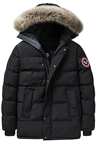 SSRSH Herren mit Pelz Winterjacke mit Kapuze Wintermantel Übergangsjacke Winterparka Winter Warme Jacke Mantel Abnehmbare Kapuze (L, Schwarz) Cover