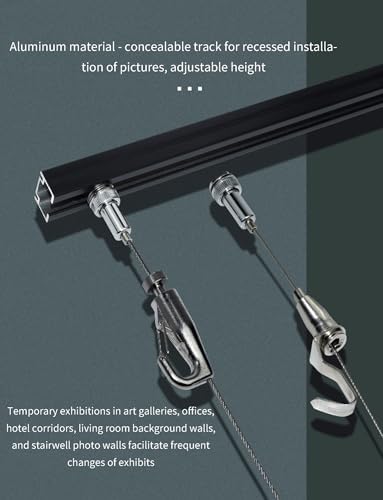 Adjustable Ceiling Picture Hanging System with Steel Cables – Top Mount & Recessed Gallery Rail for Artwork, Canvas Display (2 Hooks, 200cm/78in)