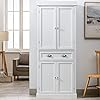 Gitua 72" Freestanding Kitchen Pantry Storage Cabinet with Doors and 4 Adjustable Shelves, Tall Kitchen Cupboard with Large Drawer for Dinning Room Laundry Living Room, White