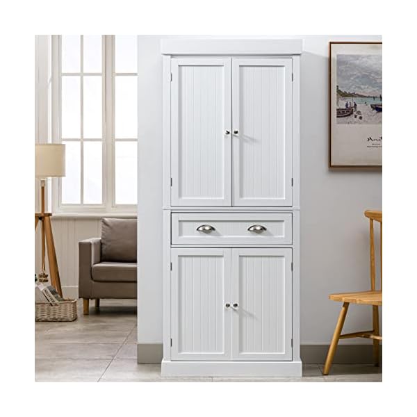 Gitua 72" Freestanding Kitchen Pantry Storage Cabinet with Doors and 4 Adjustable Shelves, Tall Kitchen Cupboard with Large Drawer for Dinning Room Laundry Living Room, White