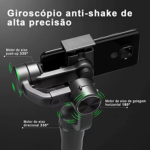 Gimbal Estabilizador Portátil de 3 Eixos com Tripé de Aderência para Celular, Smartphone