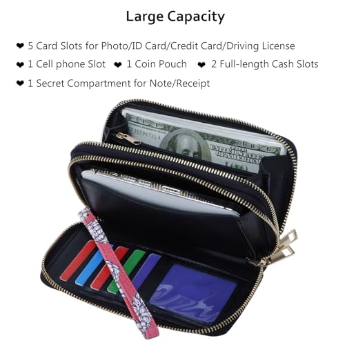 Image of XEYOU Double Zipper Long Clutch Wallet Cellphone Wallet for Women with Removable Wristlet Strap for Credit Card, Cash, Coin, Bill