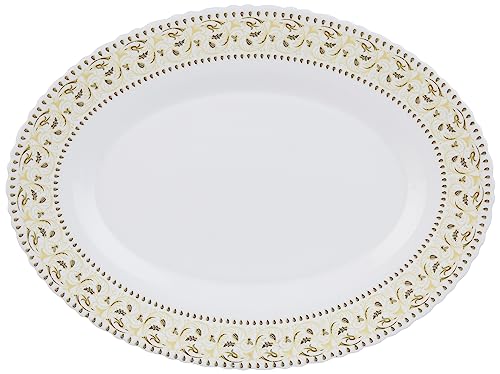 Image of Larah by Borosil Ora Gold Fluted Series Opalware Dinner Set | 36 Pieces for Family of 8 | Microwave & Dishwasher Safe | Bone-Ash Free | Crockery Set for Dining & Gifting | Plates & Bowls | White