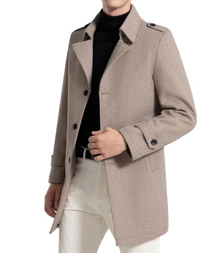 FTIMILD Mens Wool Blend Coat with Detachable Collar Two Collar Single Breasted Pea Coat Business Trench Coat4