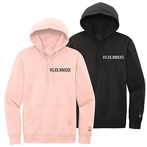 Matching Hoodies for Couples BF and GF, Personalized Embroidered Roman Numerals Hood, Sudaderas Para Parejas de Novios Igueales, Sudaderas Para Mujer