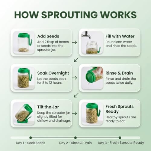 Image of Multi Use Sprouts Maker Jar 720 ML | Plastic Sprouting Container with Mesh Lid | Seed Sprouting Jar for Beans, Moong, Chana & Microgreens | Clear Kitchen Sprout Maker