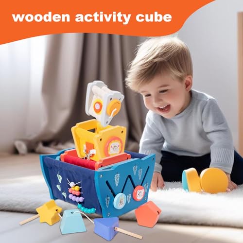 Learning Toys, Baby Activity Cube, Wooden Educational Toy, Kids Educational Activity Toy, Kids Wooden Learning Cube, Shape Sorter Toy, 6.81x6.54x3.7 Inches, Number Sorter Cube for Kids - Image 4