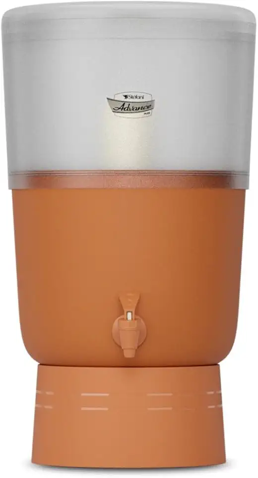 Filtro de Barro Advance Plus Stéfani 4 Litros | Reservatório Transparente + Base Cerâmica | Vela Esterilizante Classe A + Boia Smart + Torneira Clic Marrom