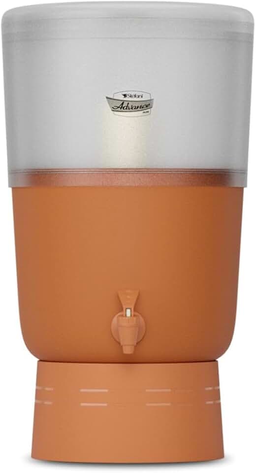 Filtro de Barro Advance Plus Stéfani 4 Litros | Reservatório Transparente + Base Cerâmica | Vela Esterilizante Classe A + Boia Smart + Torneira Clic Marrom