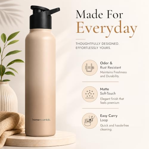 Image of HomeEssentials Premium Stainless Steel Water Bottle - Single-Wall 1000ml | Single-Wall Insulated Leakproof Stainless Steel Lid | Unbreakable, BPA-Free, Fridge Bottles for Home, Office, School, Travel