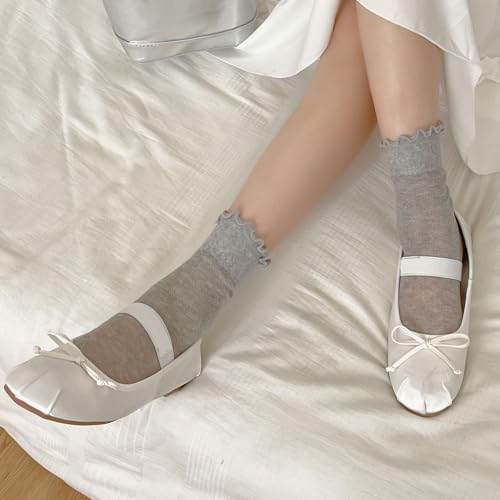 Image of zrylibya Women Cute Roll Top Turn Cuff Slouch Socks Hollow Out Crochet Solid Casual Crew Socks 4 Pairs