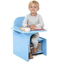 Rainbow Tree 2 in 1 Wooden Children Table with Chair, Small Kids Table and Chair Set with Storage for Toys Books, Suitable for Kids Children Toddlers Boys Girls (Blue)