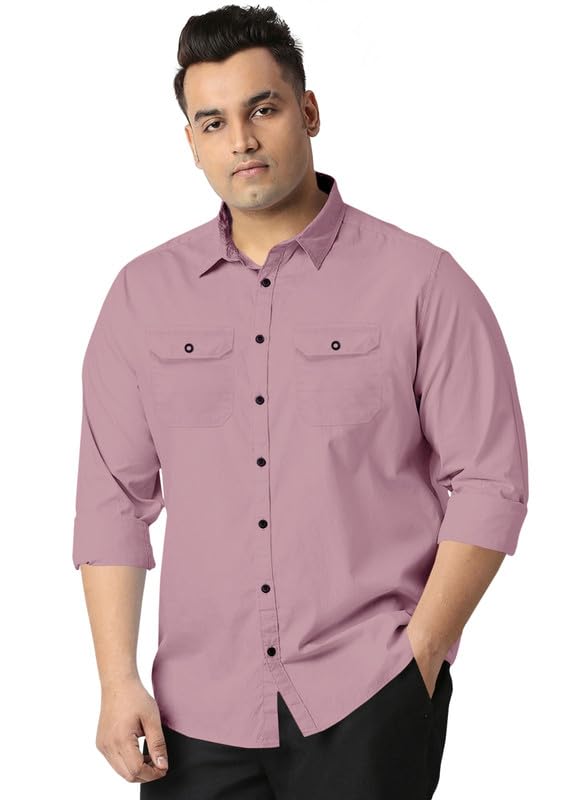reso Plus Size Men's Cotton Blend Casual Shirt with 2 Front Pockets-rs_2p_Grey_Shirt_C1_130_P-picture-18