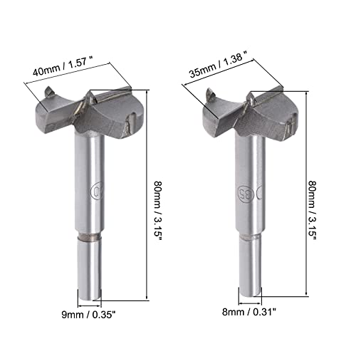 uxcell 35mm and 40mm Forstner Drill Bits Set, Tungsten Carbide Wood Hole Saw Auger Opener Woodworking Hinge Hole Drilling Boring Bit Cutter Gray with Case