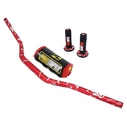 Handlebar Set 1 1/8" 28mm Motorcycle Handlebar Handle Bars + Pad + Grips For Dirt Bike Off Road Bike Pit Bike Honda Yamaha Kawasaki Suzuki-Red