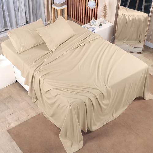 Image of Utopia Bedding King Size Sheet Set - Bulk Pack of 8 Bed Sheets Set - Soft Brushed Microfiber - Deep Pockets - Shrinkage & Fade Resistant - Easy Care (Beige)