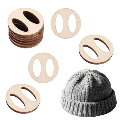 100pcs Pom Poms Buttons for Hats, Removable Wooden Pom-Pom Holder Buttons Knitted Cochet Accessories DIY Craft Projects Decoration for Caps Beanies (Two Holes)