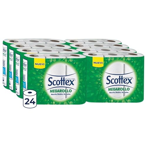 Scottex Megarollo Papel de Cocina | 24 Rollos | Rollos Papel Cocina 2 Capas Absorbe, Resiste y Resuelve