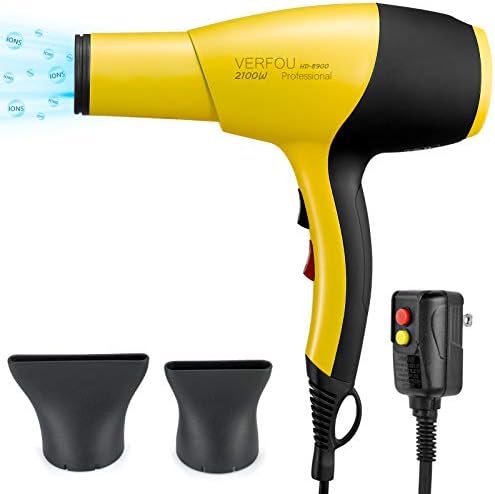 Professional Ionic Hair Dryer AC 2100W, Best Fast Drying with Ceramic +Tourmaline Technology Nozzle with GFCI Low Noise Long Life (Yellow)
